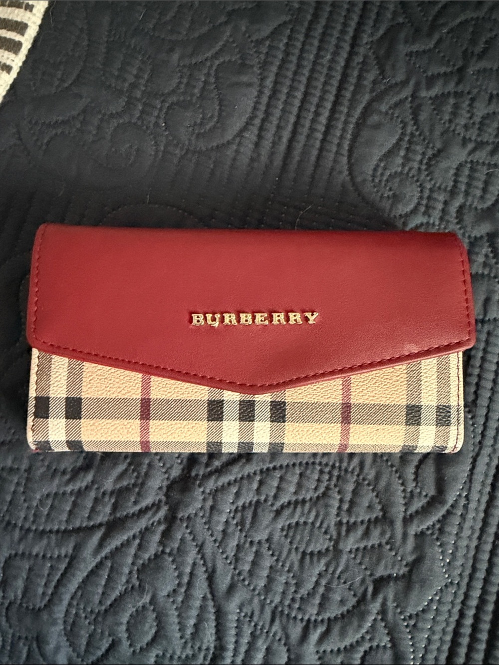 Red Leather & Vintage Check Fold Wallet